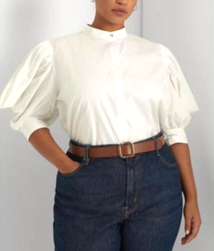 LAUREN RALPH LAUREN Plus-Size Puff-Sleeve Cotton Broadcloth Shirt