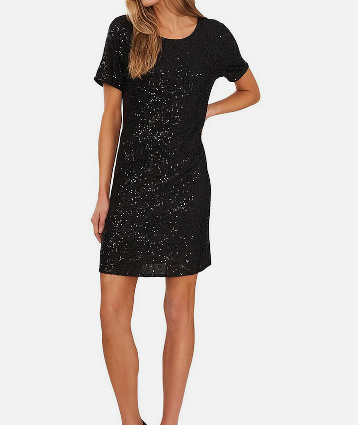 CeCe Short Sleeve Scoop Neck Sequin Dress
