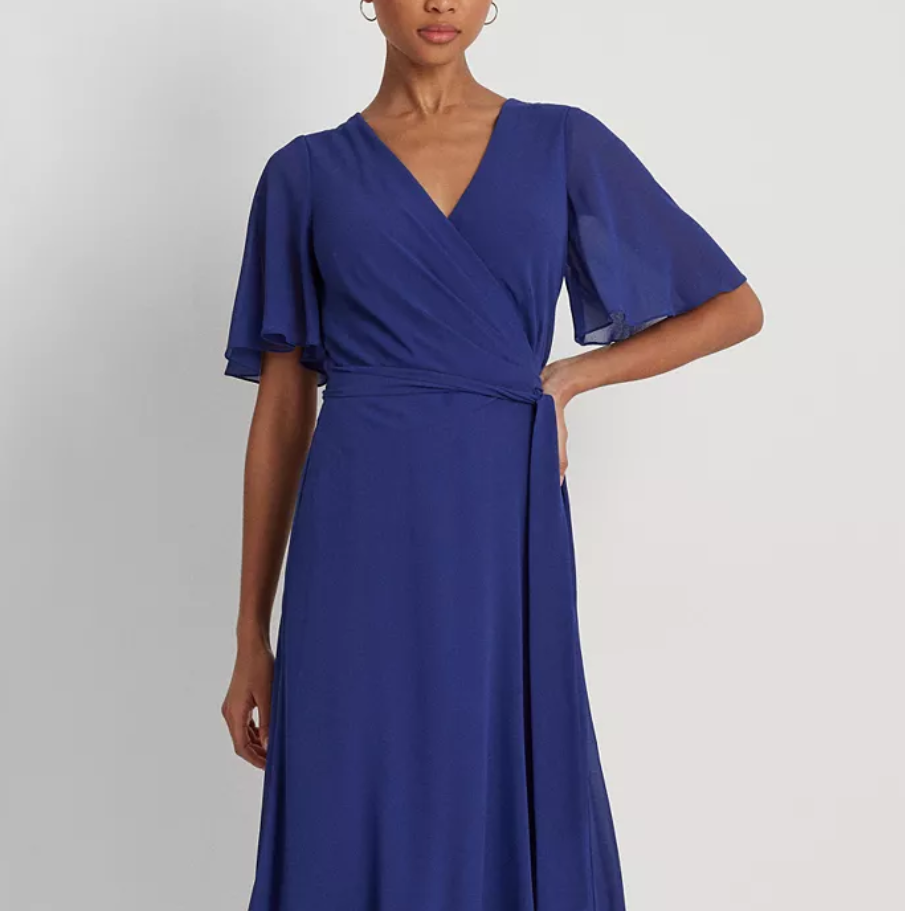 LAUREN RALPH LAUREN Georgette Flutter-Sleeve Dress DGFOutlet LAUREN RALPH LAUREN Georgette Flutter-Sleeve Dress DGFOutlet
