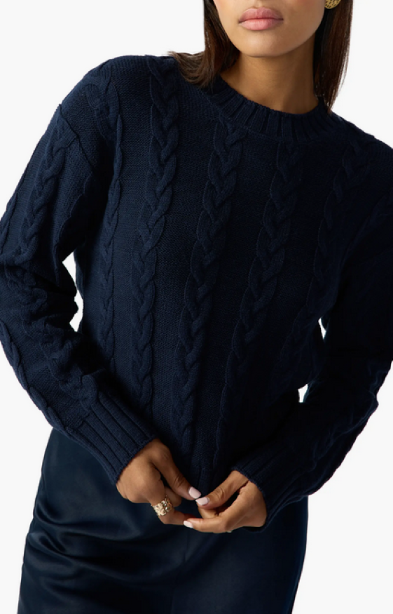 Sanctuary Cotton Cable-Knit Crewneck Sweater