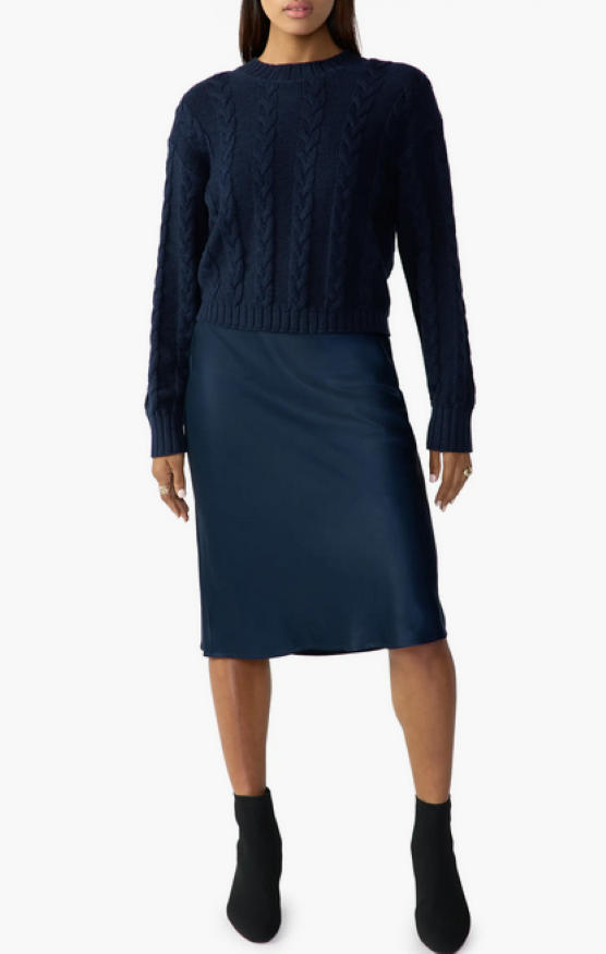 Sanctuary Cotton Cable-Knit Crewneck Sweater