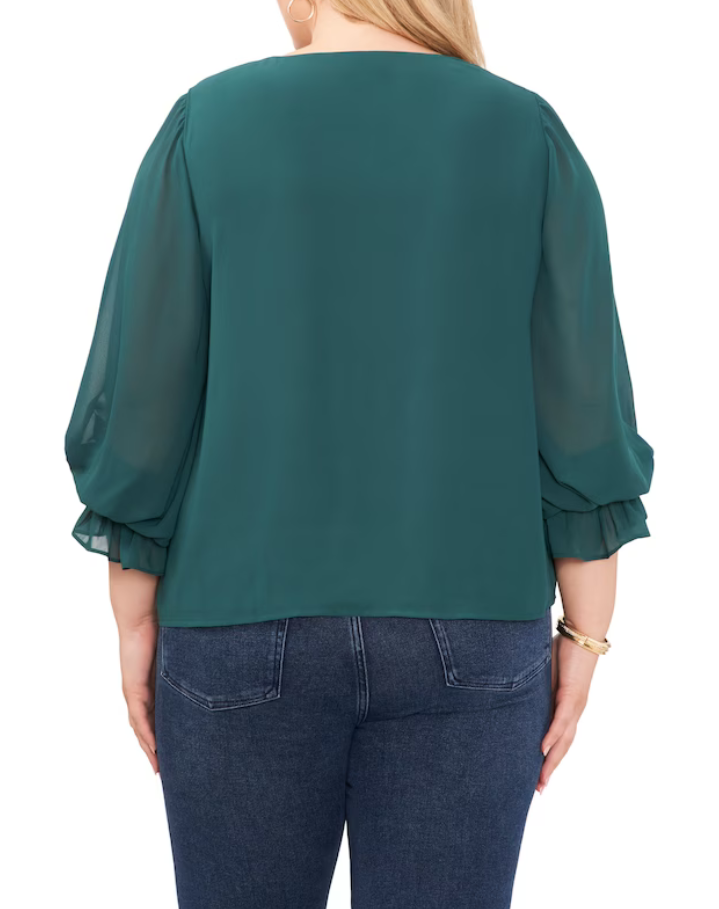 Vince Camuto Plus Size Blouson-Sleeve V-Neck Blouse