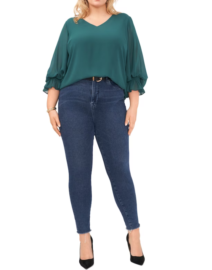 Vince Camuto Plus Size Blouson-Sleeve V-Neck Blouse