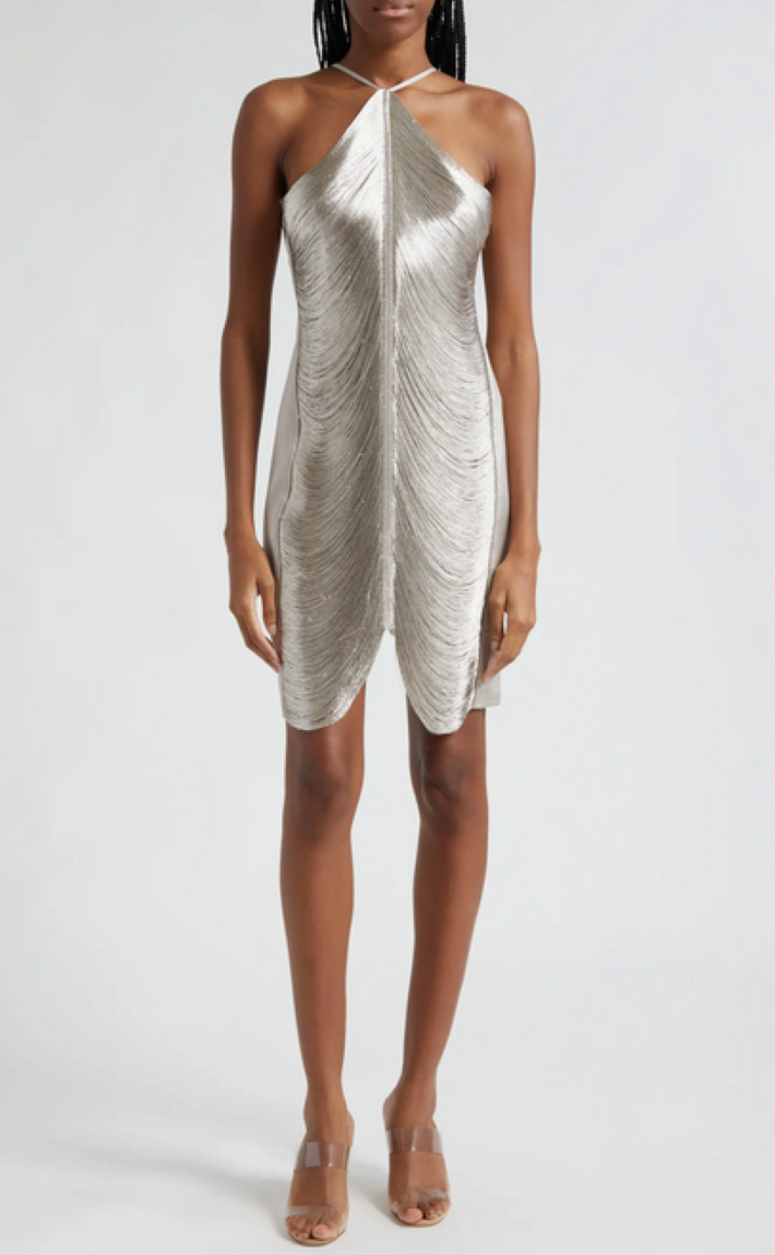 Cult Gaia Mara Metallic Satin Halter Dress