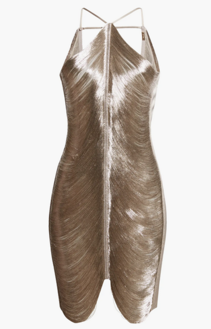 Cult Gaia Mara Metallic Satin Halter Dress