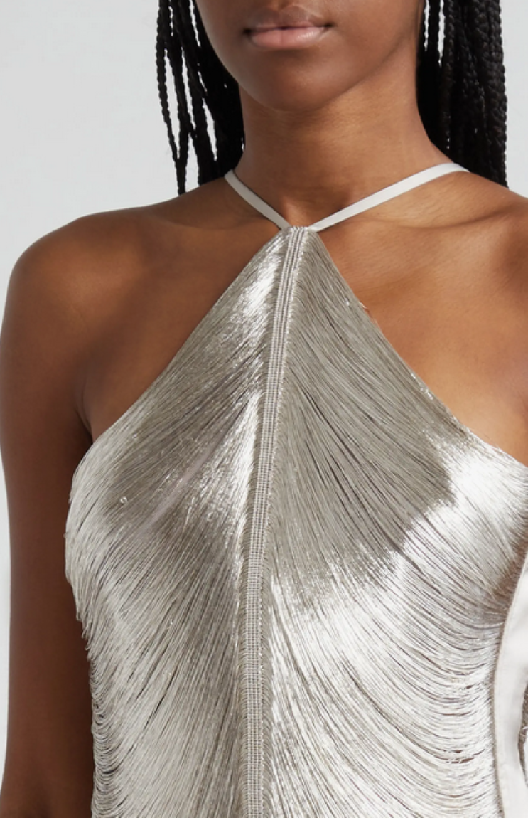 Cult Gaia Mara Metallic Satin Halter Dress