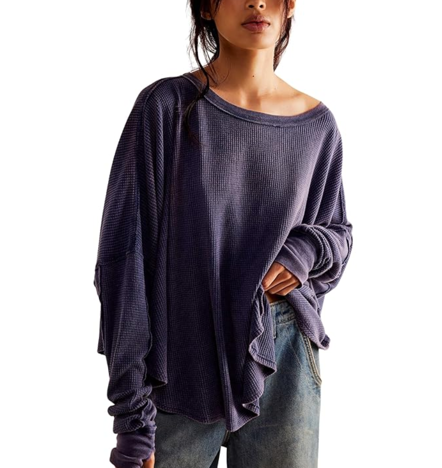 Free People Microphone Drop Waffle Knit Top