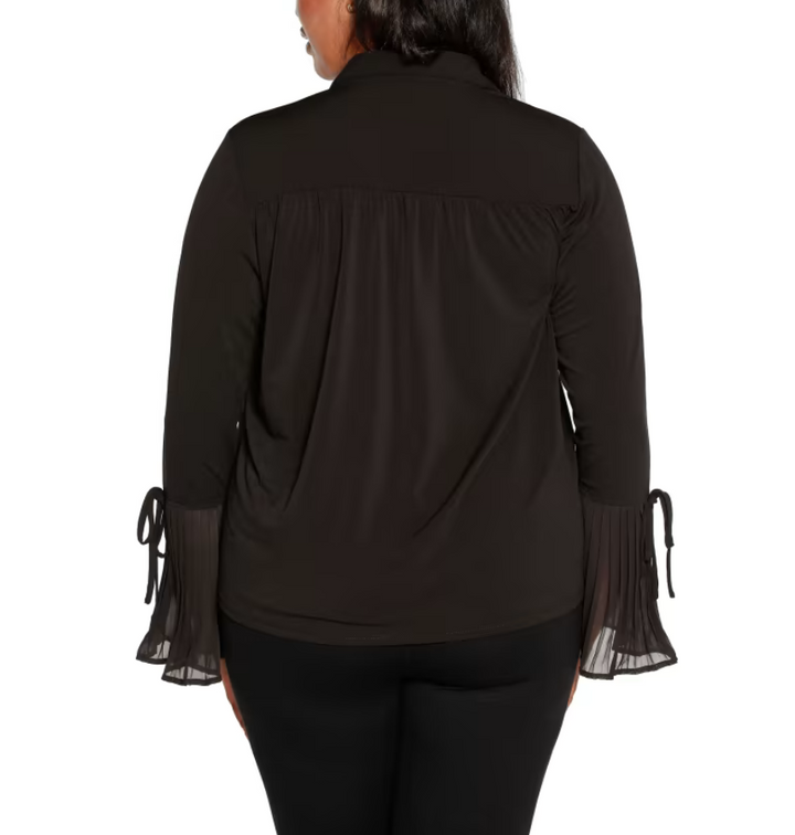 Belldini Plus Size Bell Sleeve Button Front Blouse