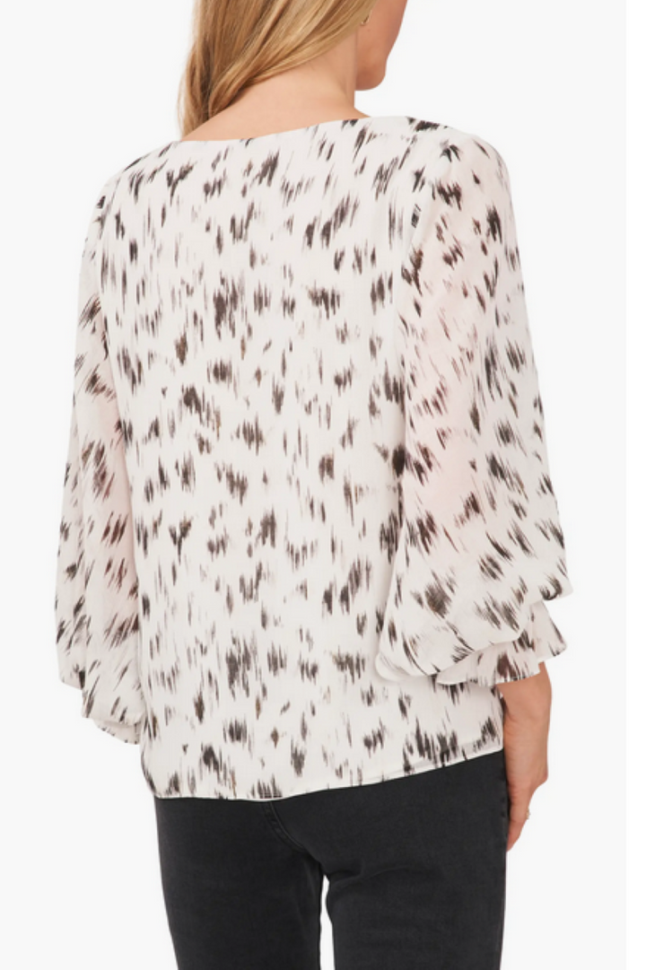 Vince Camuto Printed Blouson-Sleeve Blouse