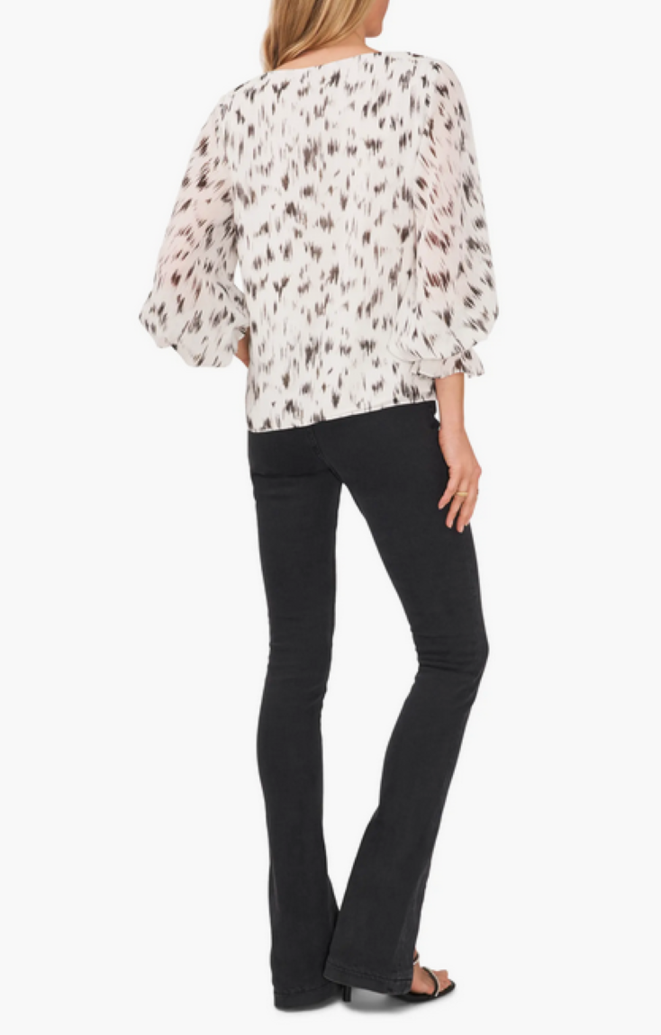 Vince Camuto Printed Blouson-Sleeve Blouse