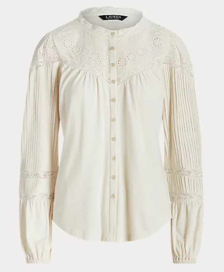 LAUREN RALPH LAUREN Eyelet-Embroidered Cotton-Blend Top