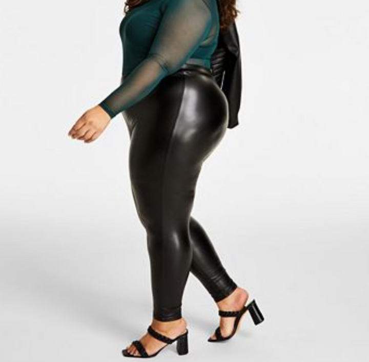Nina Parker Plus Size Faux Leather Elasticized-Waist Leggings