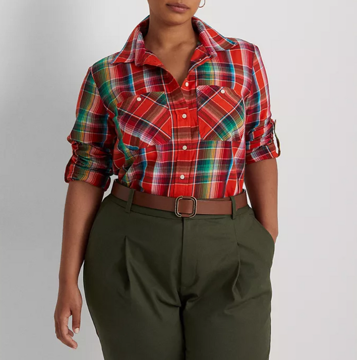 LAUREN RALPH LAUREN Plus-Size Cotton Madras Shirt