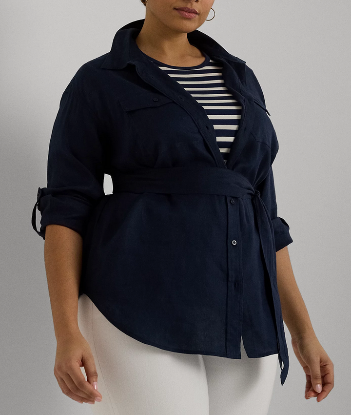 LAUREN RALPH LAUREN Plus Size Belted Linen Shirt