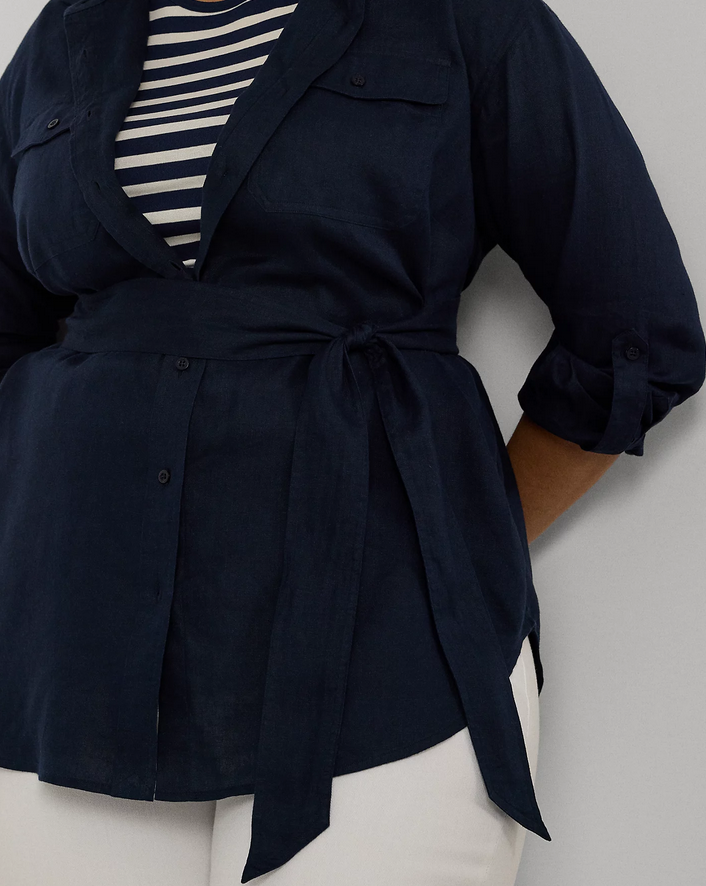 LAUREN RALPH LAUREN Plus Size Belted Linen Shirt