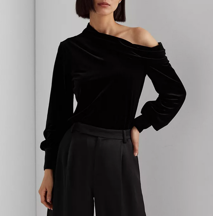 LAUREN RALPH LAUREN One-Shoulder Velvet Top