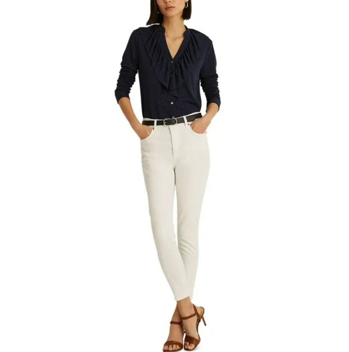 LAUREN RALPH LAUREN Ruffle-trim Stretch Jersey Shirt