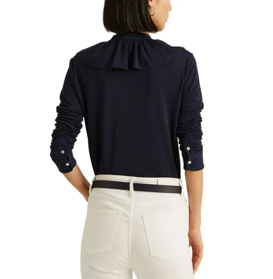 LAUREN RALPH LAUREN Ruffle-trim Stretch Jersey Shirt