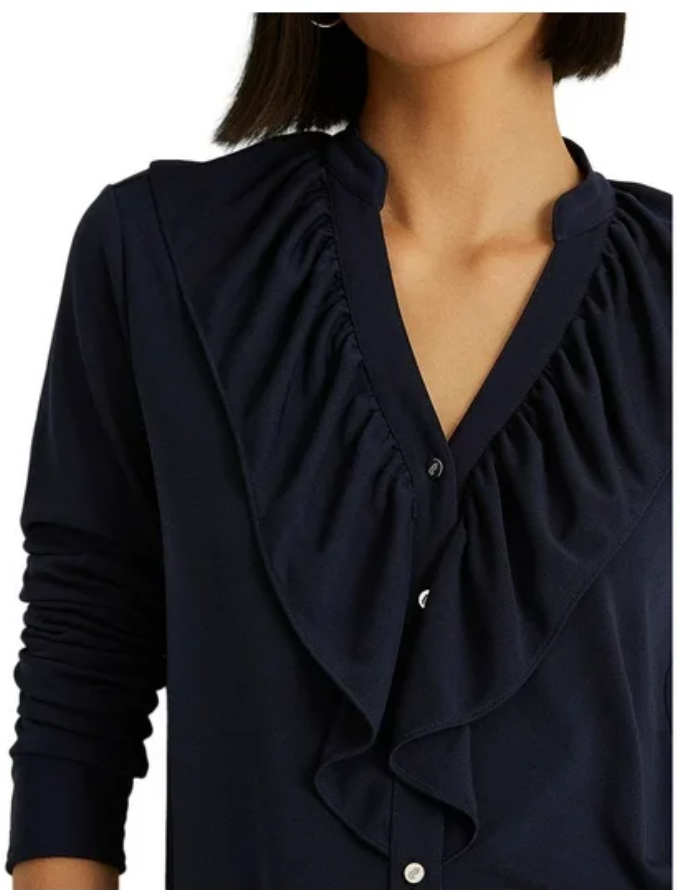 LAUREN RALPH LAUREN Ruffle-trim Stretch Jersey Shirt