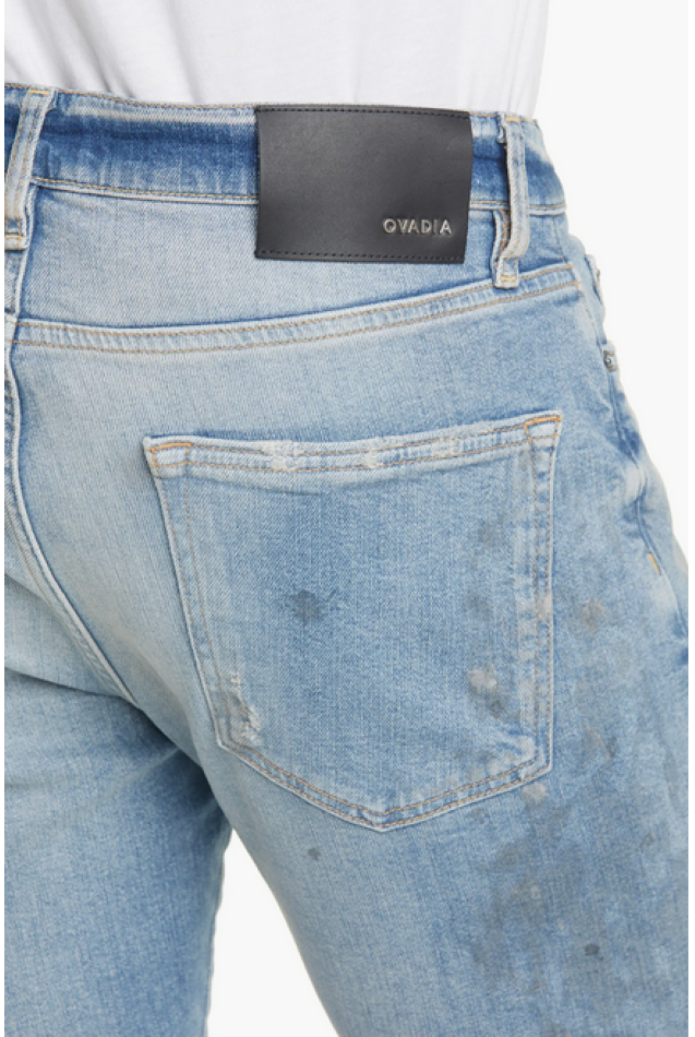 OVADIA MEN Skinny Fit Paint Splatter Jeans