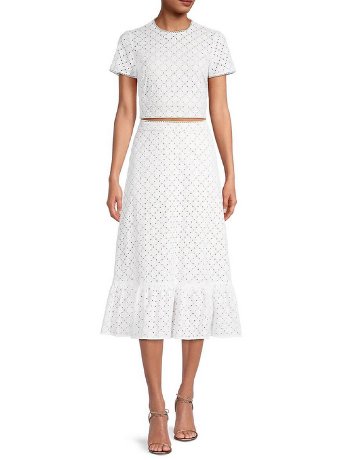 MICHAEL MICHAEL KORS Geo Eyelet Cropped Short Sleeve Top