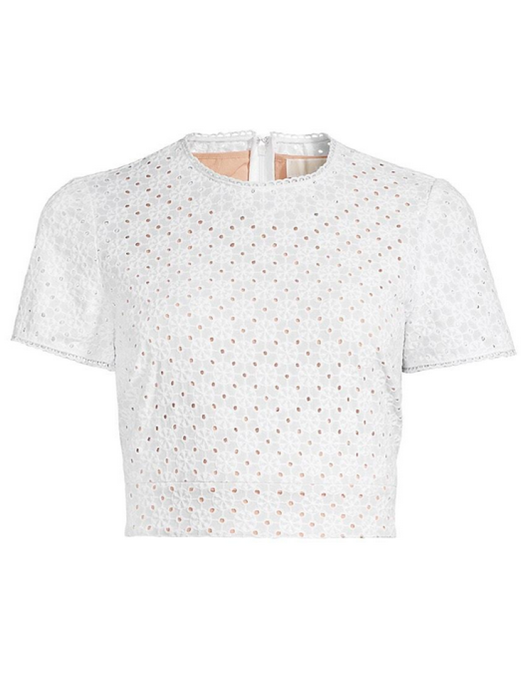 MICHAEL MICHAEL KORS Geo Eyelet Cropped Short Sleeve Top