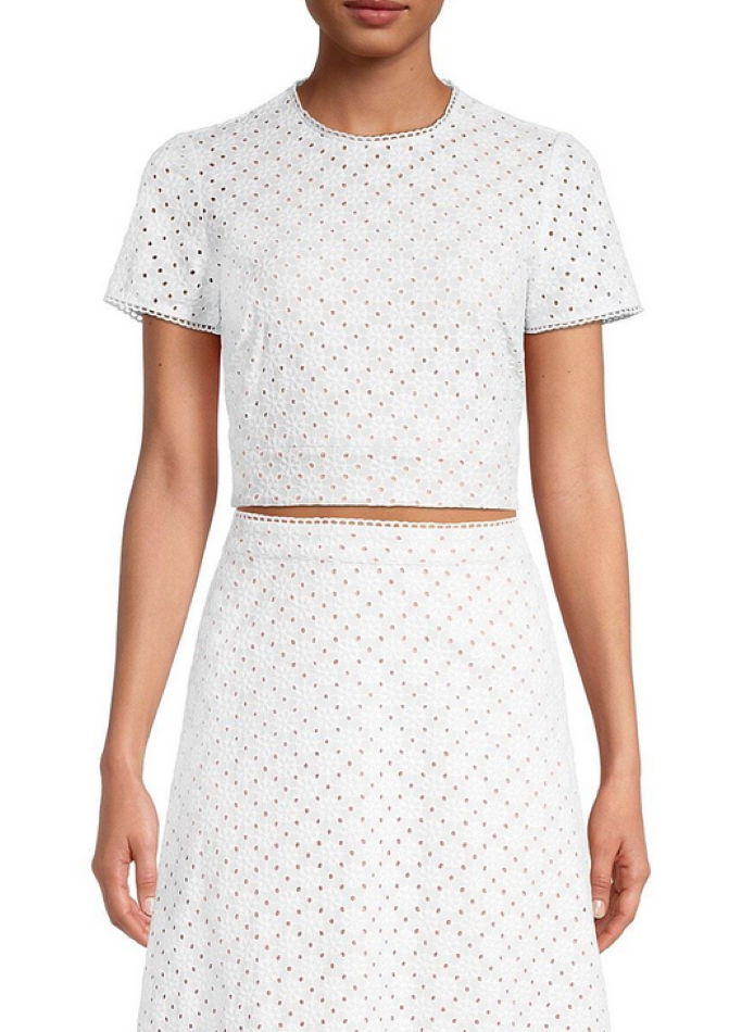 MICHAEL MICHAEL KORS Geo Eyelet Cropped Short Sleeve Top