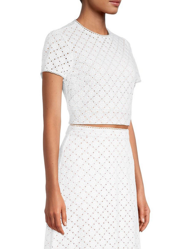 MICHAEL MICHAEL KORS Geo Eyelet Cropped Short Sleeve Top