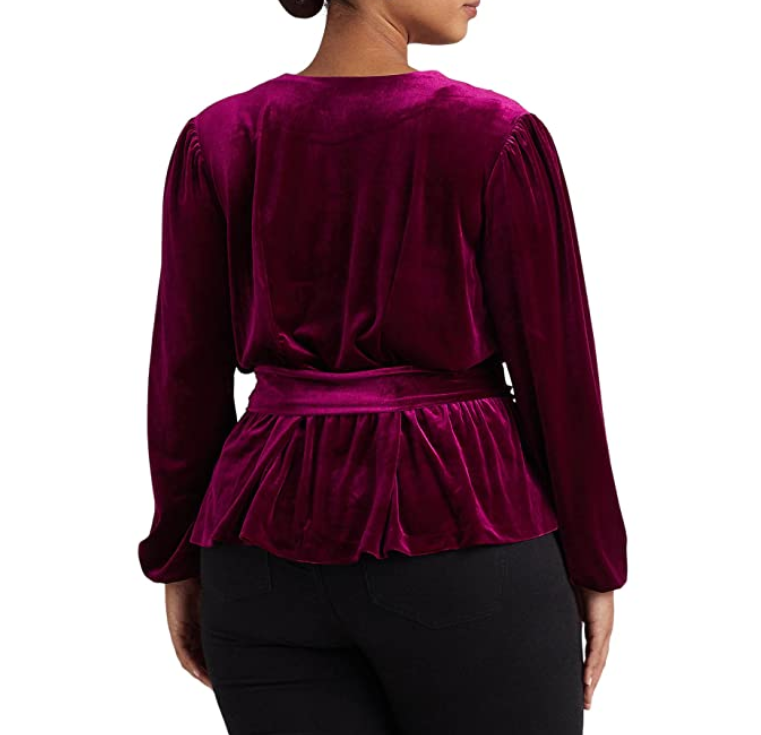 LAUREN Ralph Lauren Belted Velvet Peplum Surplice Top