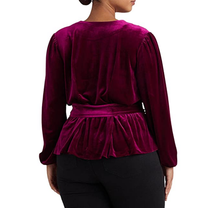 LAUREN Ralph Lauren Belted Velvet Peplum Surplice Top