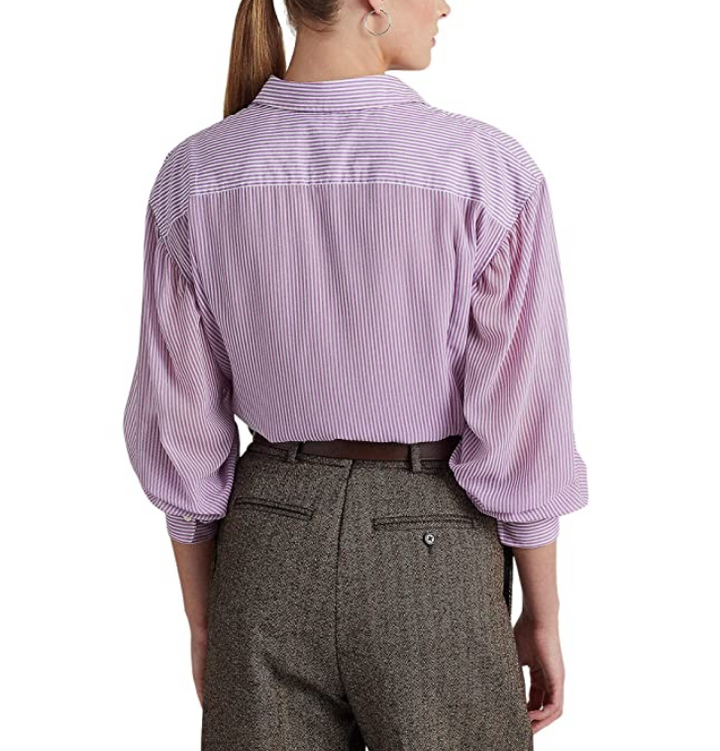 RALPH LAUREN Striped Long Sleeve Point Collar Button Up Shirt