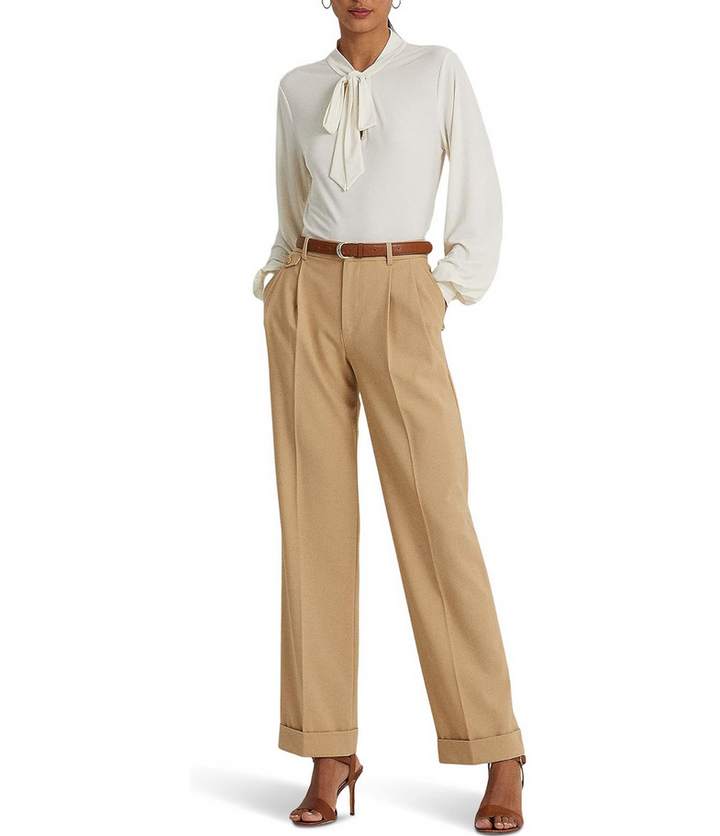 LAUREN RALPH LAUREN Tie-Neck Stretch Jersey Top