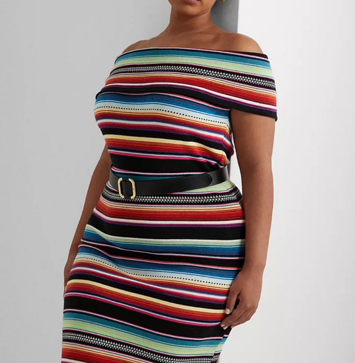 LAUREN RALPH LAUREN Plus Size Striped Off-Shoulder Sweater