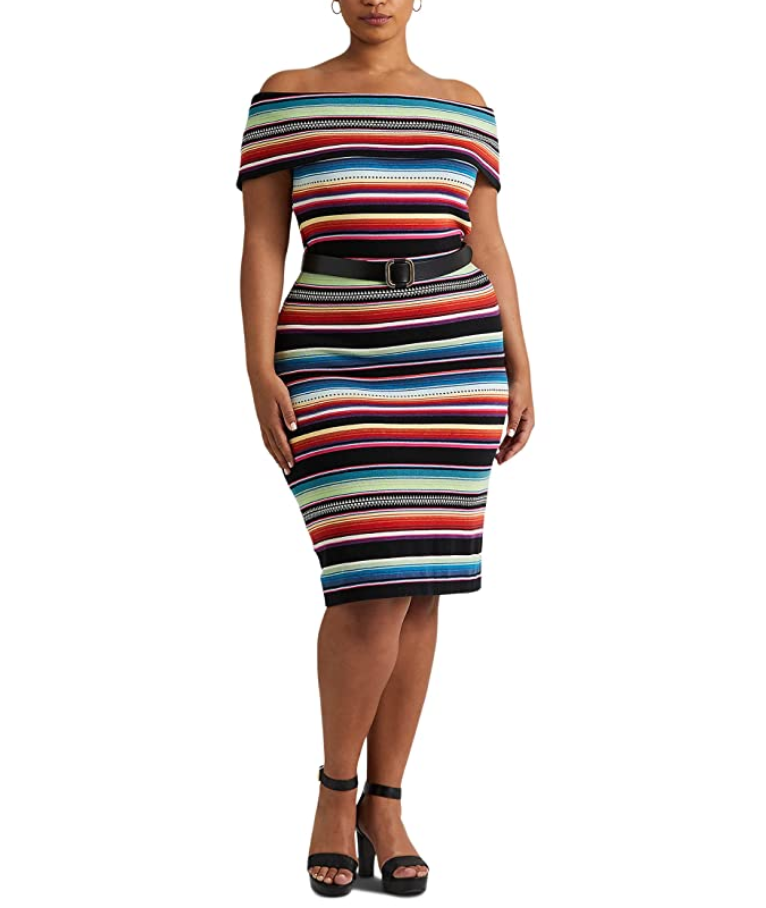 LAUREN RALPH LAUREN Plus Size Striped Off-Shoulder Sweater