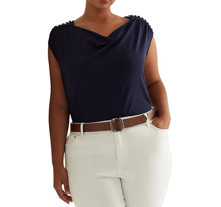 LAUREN RALPH LAUREN Plus Size Chain Embellishment Cowl Neck Top