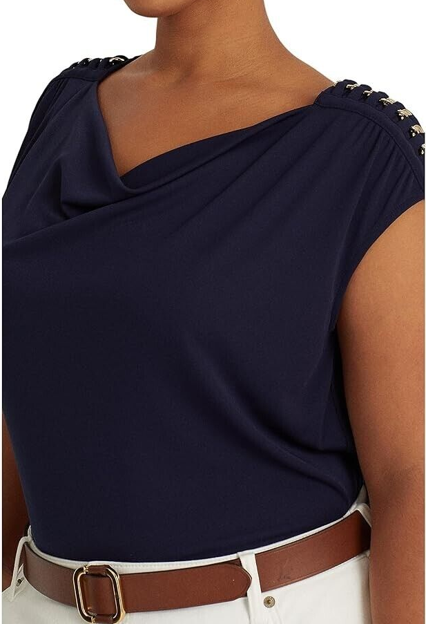 LAUREN RALPH LAUREN Plus Size Chain Embellishment Cowl Neck Top