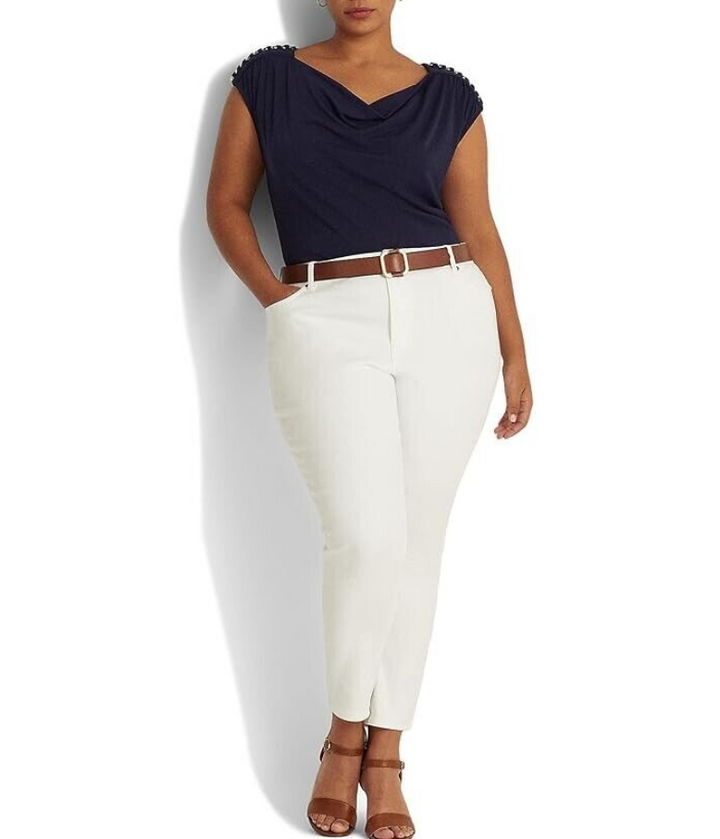 LAUREN RALPH LAUREN Plus Size Chain Embellishment Cowl Neck Top