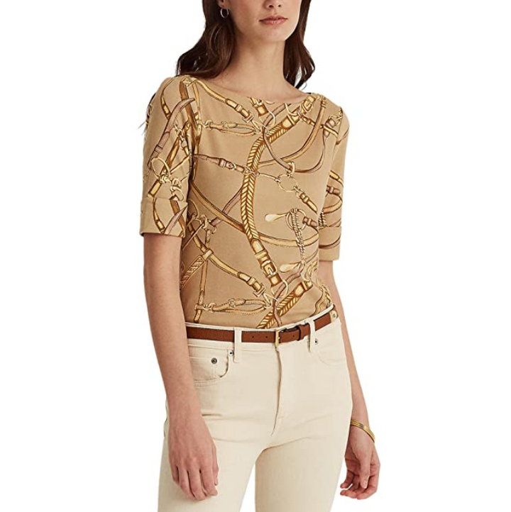 LAUREN Ralph Lauren Equestrian-Print Boatneck Top