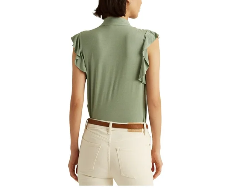 LAUREN Ralph Lauren Ruffle-Sleeve Tie Neck Top