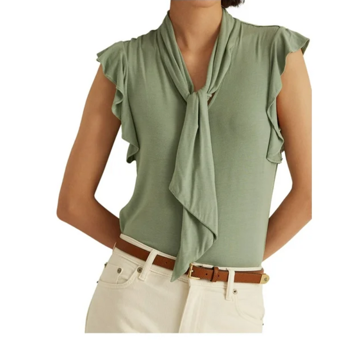 LAUREN Ralph Lauren Ruffle-Sleeve Tie Neck Top