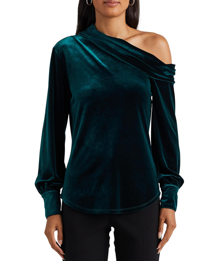 LAUREN RALPH LAUREN One-Shoulder Velvet Top