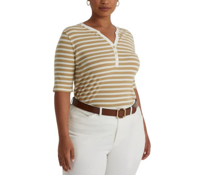 Ralph Lauren Striped Cotton Blend Henley Tee