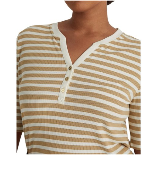 Ralph Lauren Striped Cotton Blend Henley Tee