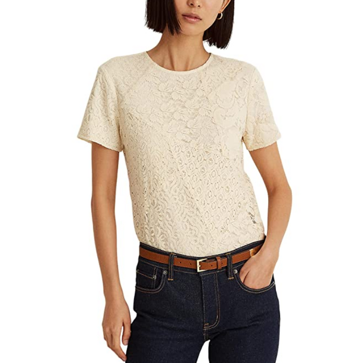 Lauren Ralph Lauren Patchwork Lace Short-Sleeve Blouse