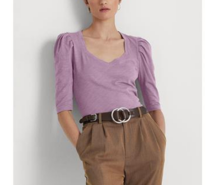 Lauren Ralph Lauren Puff-Sleeve Slub Jersey T-Shirt