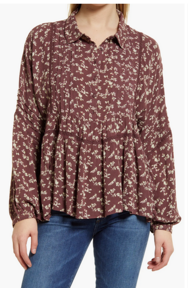 Lucky Brand Floral-Print Pleated Top