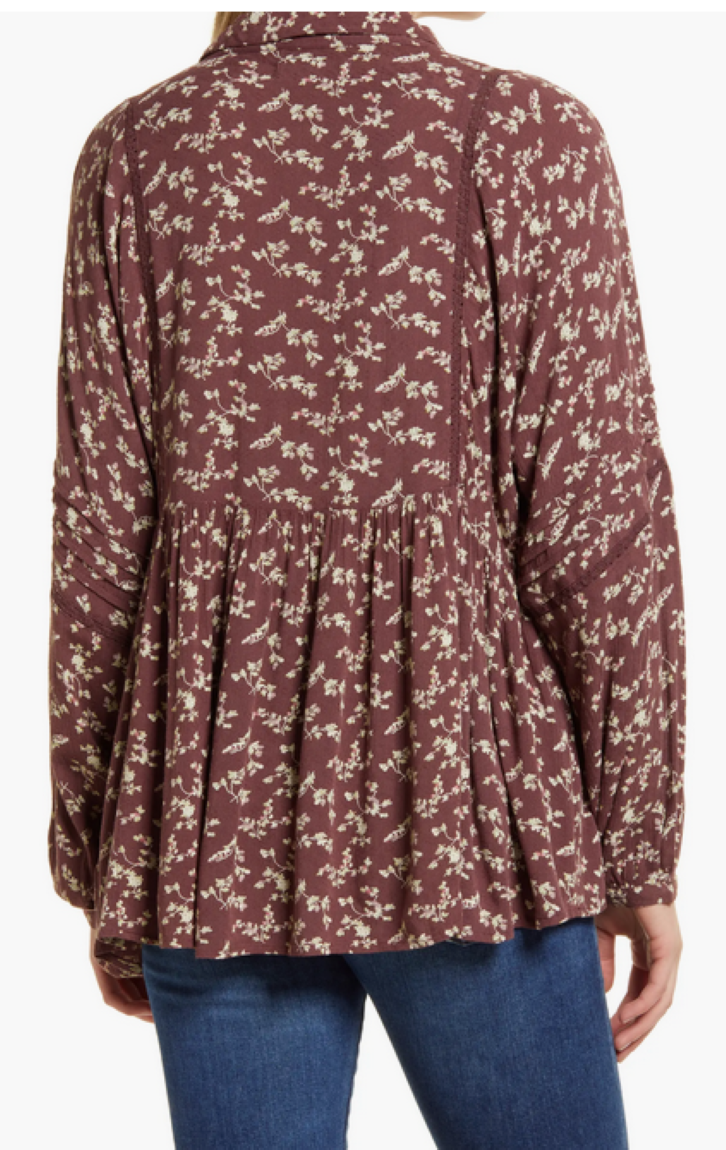 Lucky Brand Floral-Print Pleated Top