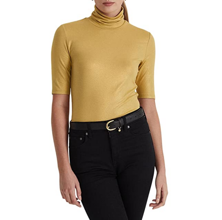 LAUREN RALPH LAUREN Metallic Stretch Jersey Turtleneck