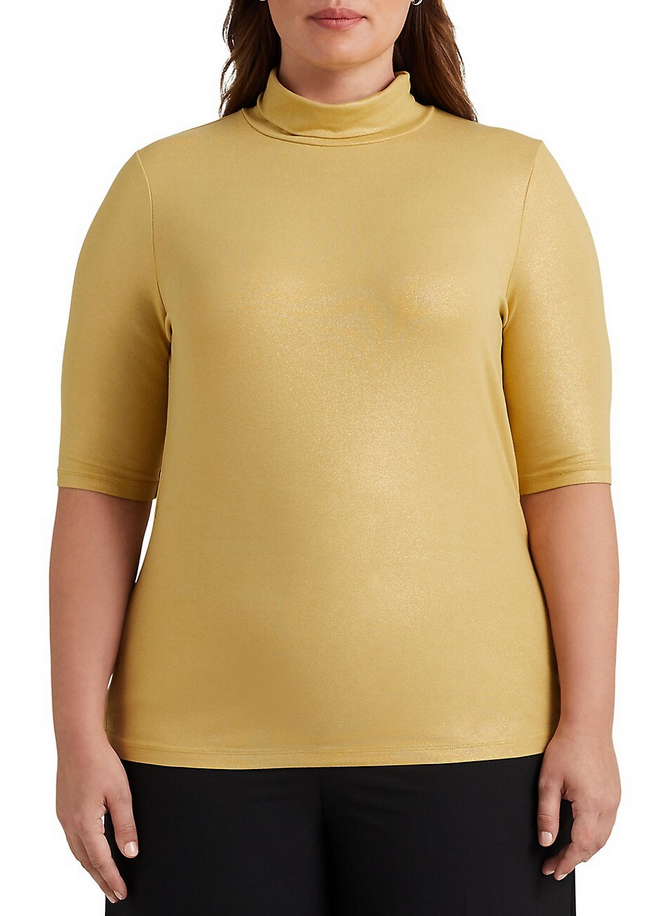 LAUREN RALPH LAUREN Metallic Stretch Jersey Turtleneck