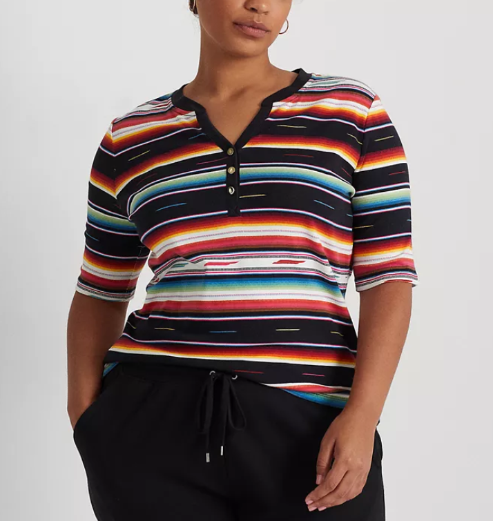 Ralph Lauren Striped Stretch Cotton Henley T-Shirt